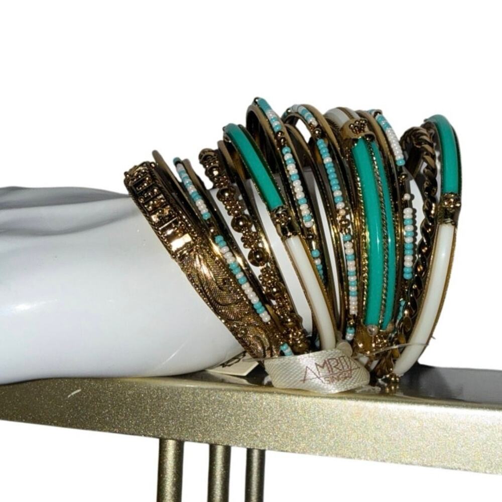 Amrita Singh Monaco Eze 18 Piece Bangle Set Turquoise Ivory Gold NWT Bracelets